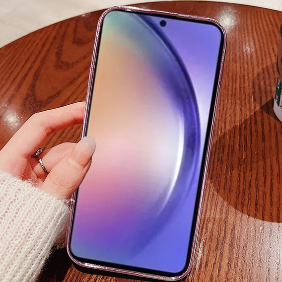tok Samsung Galaxy A54, csillogó virág, rózsaszín rose gold