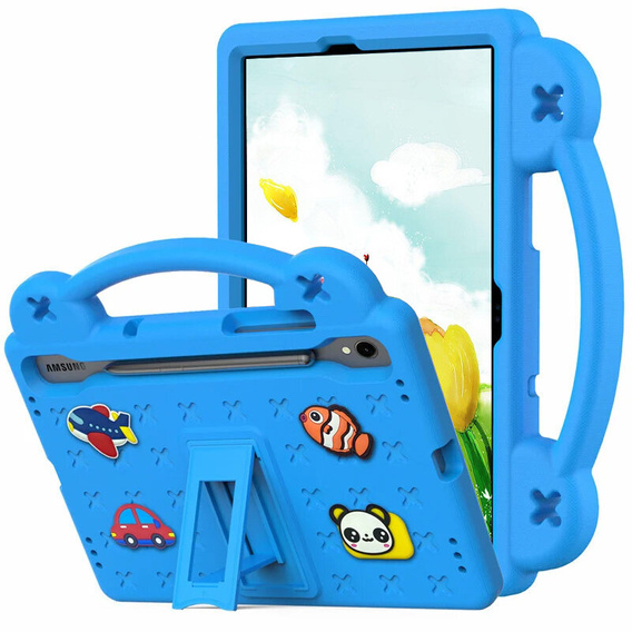 Gyermek tok Samsung Galaxy Tab S10 Lite / S10 FE / S9 FE, Cute Patterns, állvánnyal, kék