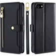 Pattintható tok a iPhone 16E, Wallet Zipper Pocket, fekete