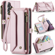 Tok CASEME Samsung Galaxy S25 FE, RFID Leather Wallet, vállpánttal, rózsaszín