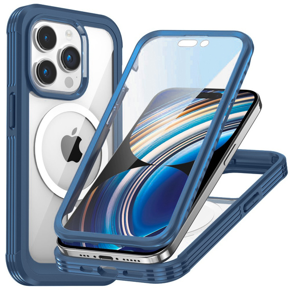 Tok iPhone 15 Pro Max, páncélozott teljes védelem 360° MagSafe, képernyőüveg, kék