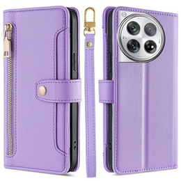 Pattintható tok a OnePlus 12 5G, Wallet Zipper Pocket, lila