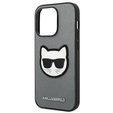 Karl Lagerfeld Telefontok a iPhone 14 Pro Max, Saffiano Choupette Head Patch, ezüst