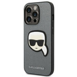 Karl Lagerfeld Telefontok a iPhone 14 Pro Max, Saffiano Karl's Head Patch, ezüst