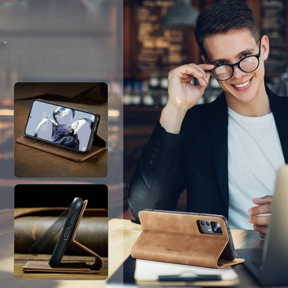 CASEME tok Xiaomi 12T / 12T Pro, Leather Wallet Case, barna