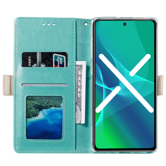 Flap tok Samsung Galaxy S22+ Plus 5G, Wallet Pocket Zipper Lace, zöld