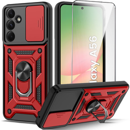 Páncélozott tok Samsung Galaxy A56, CamShield Slide, piros + edzett üveg 9H