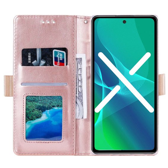 Flap tok Samsung Galaxy S22+ Plus 5G, Wallet Pocket Zipper Lace, rózsaszín