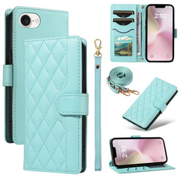 Flap tok iPhone 16E, Rhombus Crossbody Leather, zöld