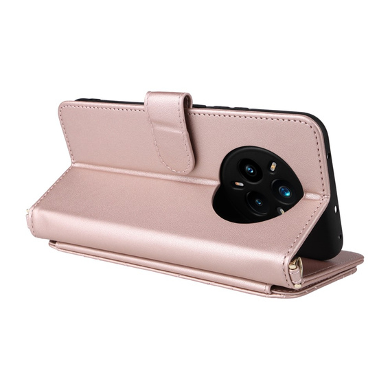 Tok patenttal a Realme 14 Pro+ 5G-hez, Crossbody Leather Wallet, rózsaszín rose gold