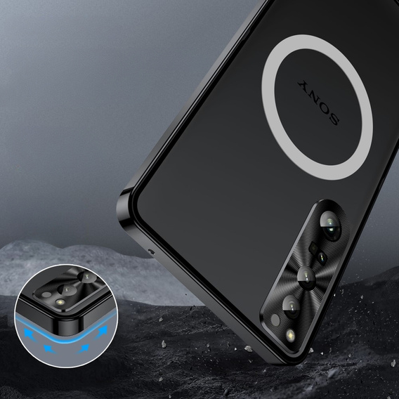 Kameravédő tok Sony Xperia 1 V, CamShield MagSafe, átlátszó / fekete