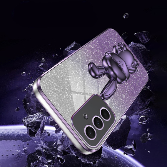 Tok Samsung Galaxy A54 5G, Glitter Rabbit, kihúzható állvánnyal, lila