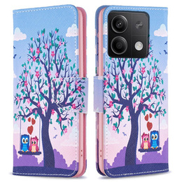 Pattintható tok a Xiaomi Redmi Note 13 5G, Wallet, Owls & Tree kék