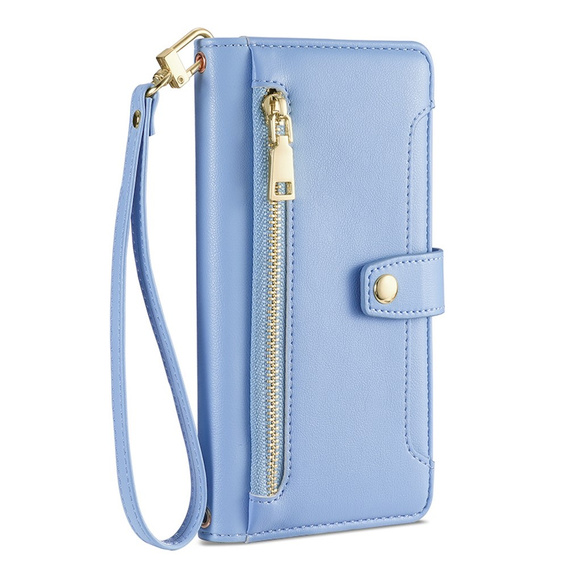 Pattintható tok a iPhone 14 Pro, Wallet Zipper Pocket, kék