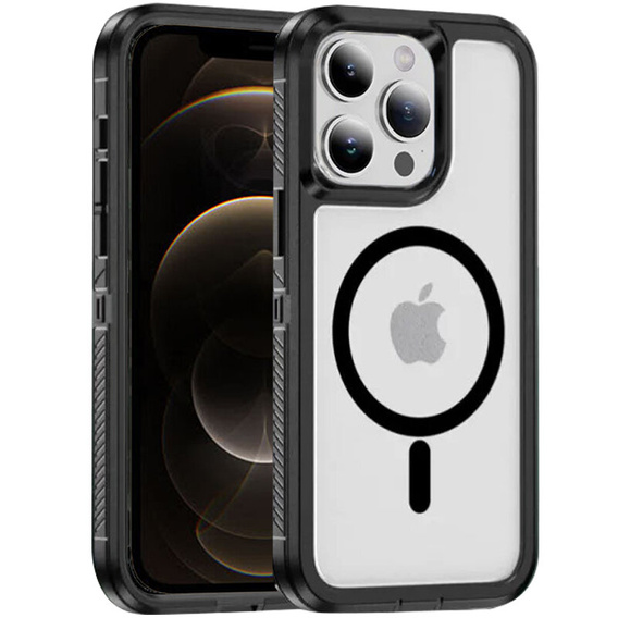 Tok kerettel iPhone 12/12 Pro készülékhez, MagSafe-hoz, átlátszó / fekete