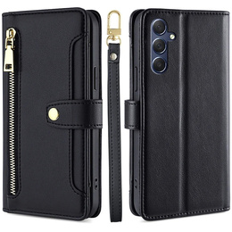 Pattintható tok a Samsung Galaxy A16, Wallet Zipper Pocket, fekete