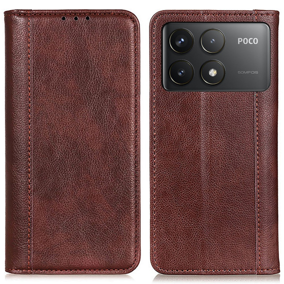 Pattintható tok Xiaomi Poco F6 Pro, Split Leather, barna