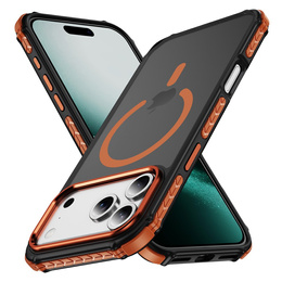 Matt tok iPhone 17 Pro-hoz, páncélozott, MagSafe-hoz, füstölt, narancssárga oldallal