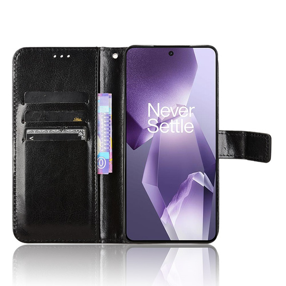 Pattintható tok a OnePlus 13R, Crazy Horse Wallet, fekete