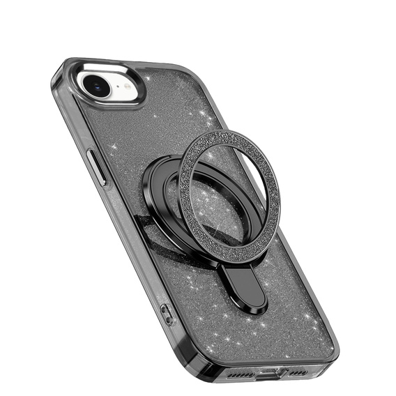 Az iPhone 16e tok, Glittery Magnetic Kickstand, fekete