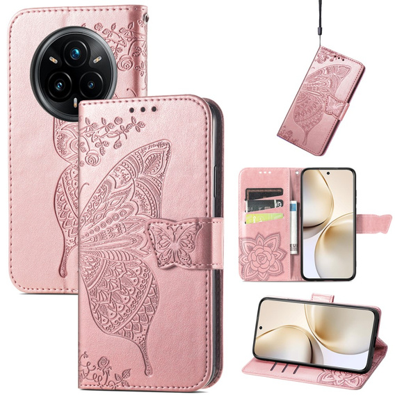 Pattintható tok a Realme 14 Pro 5G, Butterfly, rózsaszín rose gold