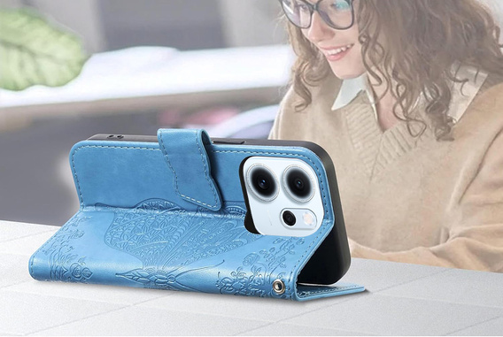Pattintható tok Oppo Reno 14F, pénztárca, Butterfly, kék
