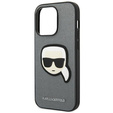 Karl Lagerfeld Telefontok a iPhone 14 Pro Max, Saffiano Karl's Head Patch, ezüst