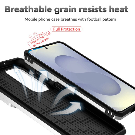 Páncélozott tok állvánnyal és lencsefedéllel Samsung Galaxy S26 Plus készülékhez, ezüst színű