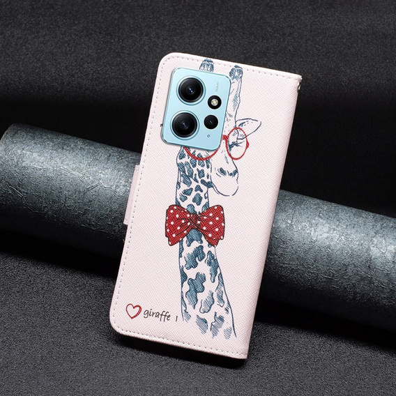 Pattintható tok a Xiaomi Redmi Note 12 4G, Wallet, giraffe, rózsaszín