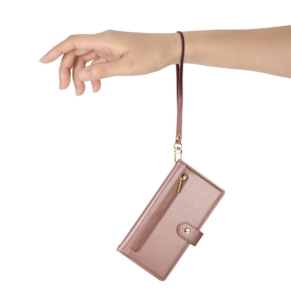 Pattintható tok a Xiaomi 14T Pro, Wallet Zipper Pocket, rózsaszín