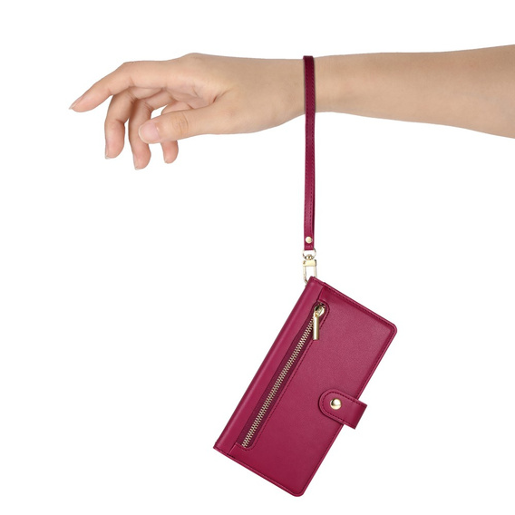 Pattintható tok a Oppo Reno 13 Pro 5G, Wallet Zipper Pocket, piros