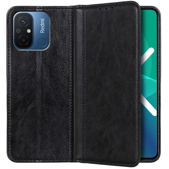 Telefontok a Xiaomi Redmi 12C, Wallet Litchi Leather, fekete