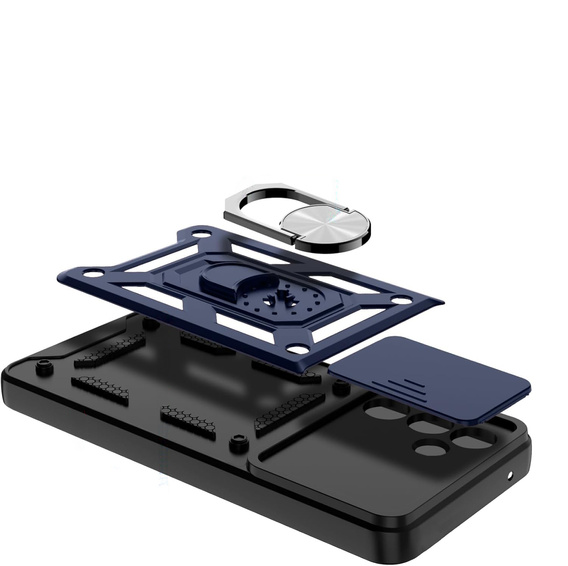 Páncélozott tok Samsung Galaxy A56, CamShield Slide, kék + edzett üveg 9H