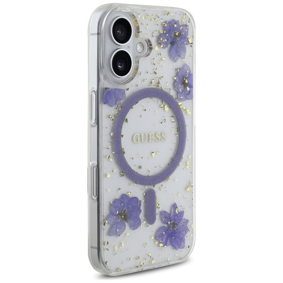GUESS HC MagSafe műgyanta virágos és csillogó tok iPhone 16-hoz