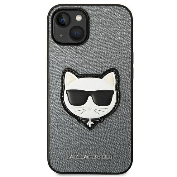 Karl Lagerfeld Telefontok a iPhone 14 Plus, Saffiano Choupette Head Patch, ezüst