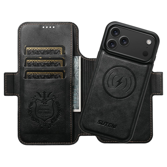 2 az 1-ben flip tok iPhone 17 Pro Max készülékhez, SUTENI, MagSafe-hoz, fekete