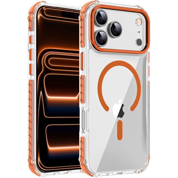 Páncélozott tok MagSafe átlátszó, narancssárga oldallal iPhone 17 Pro Max készülékhez