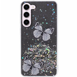 Tok Samsung Galaxy S24, Glitter Butterfly, fekete