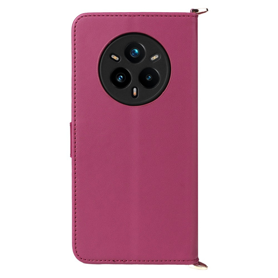 Tok patenttal a Realme 14 Pro+ 5G-hez, Crossbody Leather Wallet, sötétrózsaszín