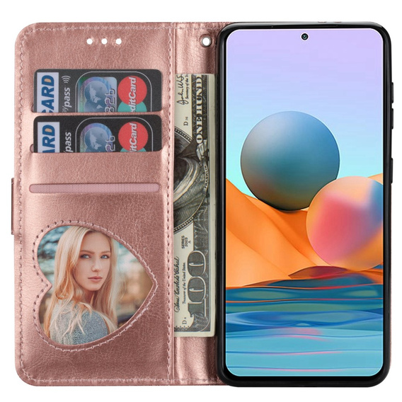 Pattintható tok a Samsung Galaxy A35 5G, Wallet Zipper Pocket Glittery, rózsaszín rose gold