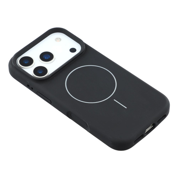 Szilikon tok iPhone 17 Pro készülékhez, MagSafe, ütésgátló, fekete