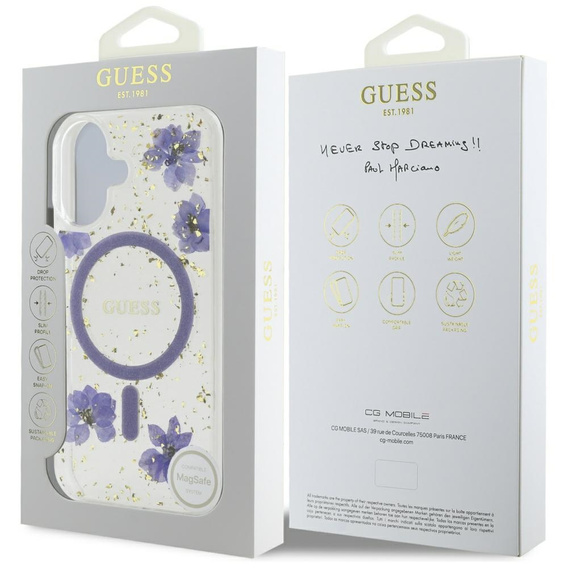 GUESS HC MagSafe műgyanta virágos és csillogó tok iPhone 16-hoz