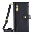 Pattintható tok a iPhone 14, Wallet Zipper Pocket, fekete