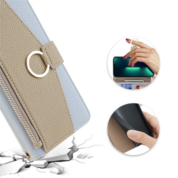 Flip tok Oppo A38 4G / Oppo A18 4G, Wallet Zipper Pocket, tükörrel, kék