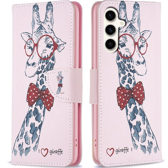 Pattintható tok a Samsung Galaxy S23 FE, Wallet, Giraffe rózsaszín