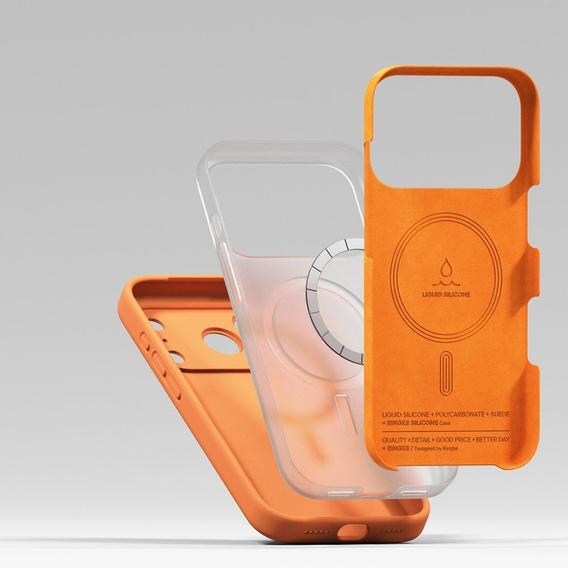 Ringke tok iPhone 17 Pro Max készülékhez, szilikon mágneses MagSafe, mandarin