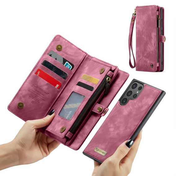 CASEME tok Samsung Galaxy S25 Ultra, Retro Leather Wallet, szíjjal, piros