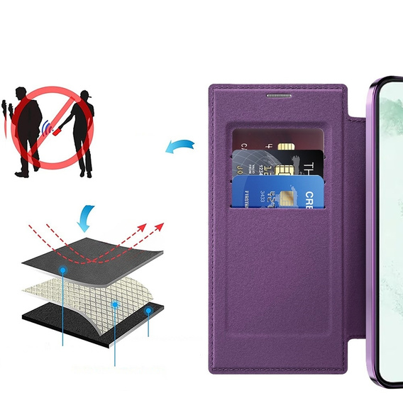 Pattintható tok a Samsung Galaxy S22 Ultra 5G, RFID Wallet MagSafe CamShield, lila