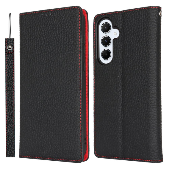 Pattintható tok a Samsung Galaxy S24 FE, Litchi Skin Grain, fekete