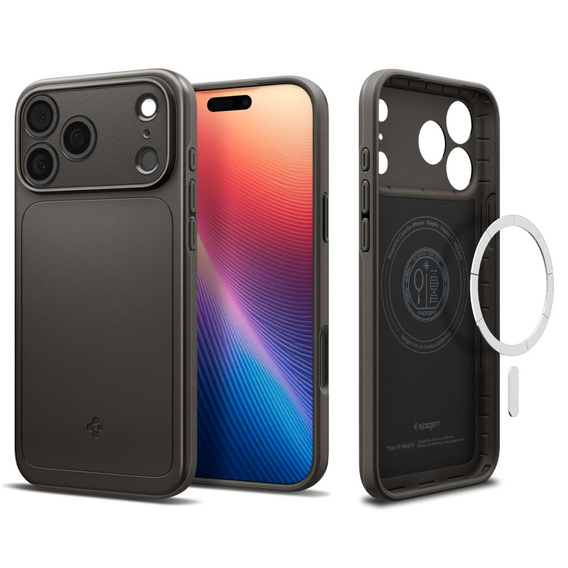 Spigen tok iPhone 17 Pro készülékhez, Thin Fit MagSafe, Gunmetal